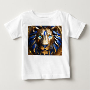 T-shirt Pour Bébé Tête de lion bleu et or,