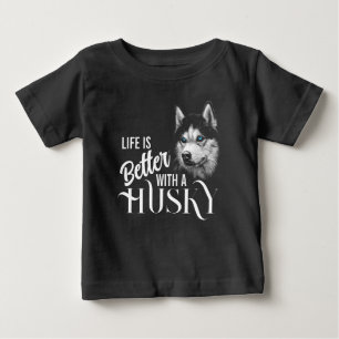 T-shirt Pour Bébé Tête de portrait Husky Sibérien Avec Yeux Bleus