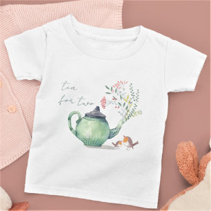 T-shirt Pour Bébé Thé pour deux   Cute théière & Bébé Oiseaux