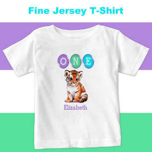 T-shirt Pour Bébé Tigre 1er anniversaire un avec nom violet