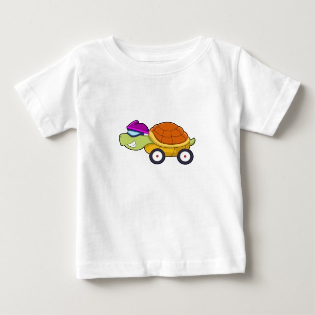 T-shirt Pour Bébé Tortue avec coquille comme voiture (Devant)