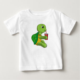 T-shirt Pour Bébé Tortue avec tasse à boire avec paille