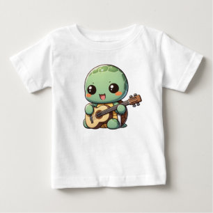 T-shirt Pour Bébé Tortue Chibi Jouer de la guitare