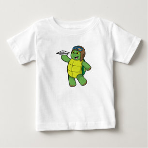 T-shirt Pour Bébé Tortue comme pilote avec avion en papier