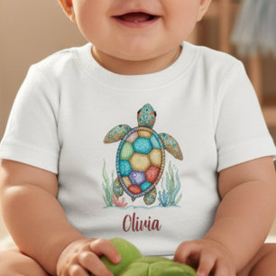 T-shirt Pour Bébé Tortue de mer patchwork fantaisiste