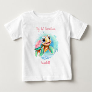 T-shirt Pour Bébé Tortue mignonne Nom de vacances été Fille