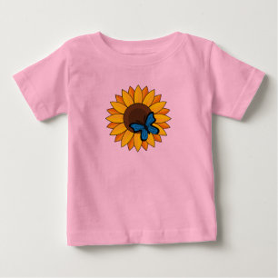 T-shirt Pour Bébé Tournesol et papillon bleu