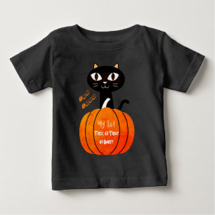 T-shirt Pour Bébé Tricoter ou traiter Chat noir Citrouille Mon 1er H