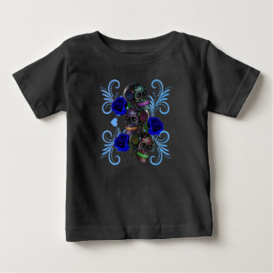 T-shirt Pour Bébé Triple Jour Noir Des Crânes Morts Roses Bleus