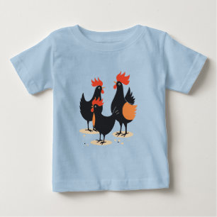 T-shirt Pour Bébé Trois poules françaises Rétro découpage milieu du