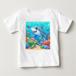 T-shirt Pour Bébé Tropical/Hawaii requin et tortue sous l'eau coloré