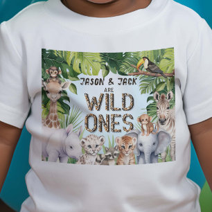 T-shirt Pour Bébé Twins Safari Animaux, Jungle Bleue, Bébés Garçons