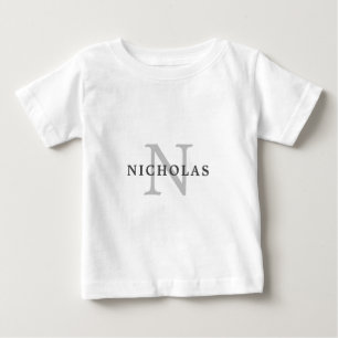 T-shirt Pour Bébé Typographie de monogramme de nom gris clair minima