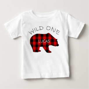 T-shirt Pour Bébé Un 1er anniversaire sauvage Ours bûcheron Plaid