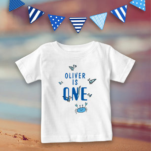 T-shirt Pour Bébé Un Crabe bleu Animaux de la mer 1er anniversaire