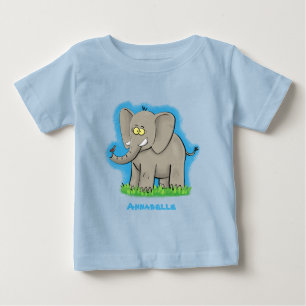 T-shirt Pour Bébé Un joli éléphant drôle avec un oiseau sur le tronc