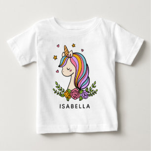 T-shirt Pour Bébé Unicorn mignon Whimsical Girl Nom personnalisé