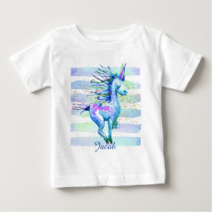 T-shirt Pour Bébé Unicorne Magique Aquarelle Bleu