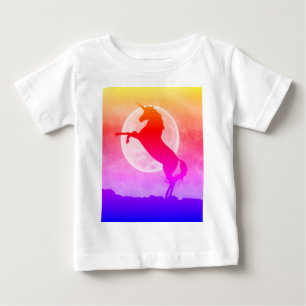 T-shirt Pour Bébé Unicorne Silhouette Pleine lune Ciel de nuit, ZKOA