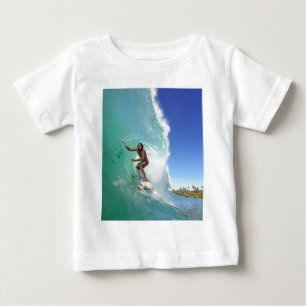 T-shirt Pour Bébé vague de surf tropical vert surfer
