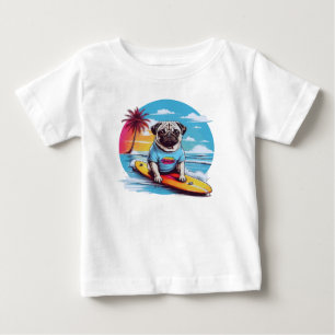 T-shirt Pour Bébé Vector dog surf dans les vagues