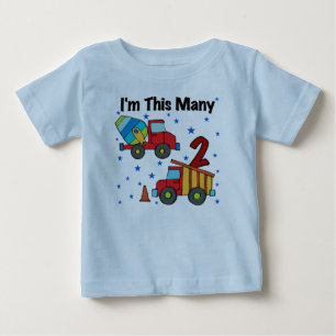 T-shirt Pour Bébé Véhicules de construction 2e cadeau d'anniversaire