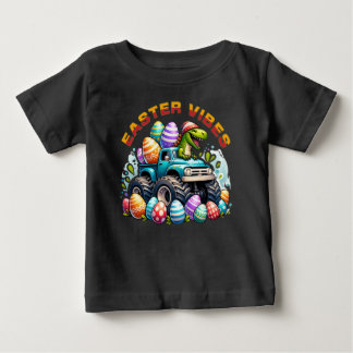 T-shirt Pour Bébé Vibes de Pâques Dino sur un camion Monster avec Oe