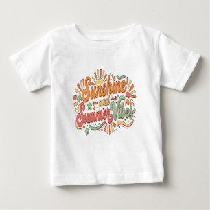 T-shirt Pour Bébé Vibes Ensoleillées d'Été Rétro Bonne Humeur