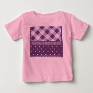 T-shirt Pour Bébé Violet blanc À damiers Polka Dot Floral Damask Art