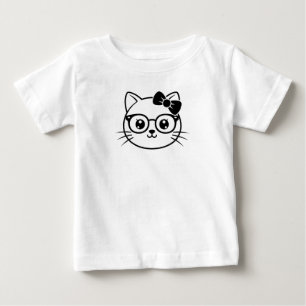 T-shirt Pour Bébé Visage de chat mignon et nerd avec lunettes et nœu