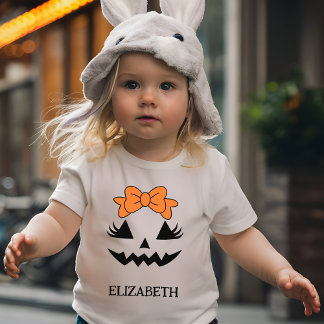 T-shirt Pour Bébé Visage de citrouille Mignonne Fille Personnalisé H