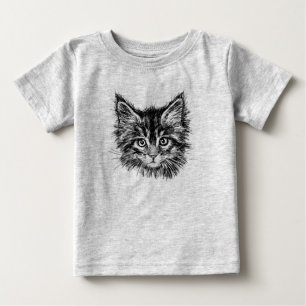 T-shirt Pour Bébé Visage de Kitten noir et blanc