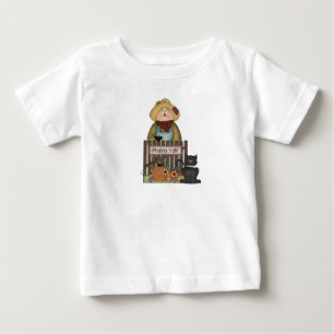 T-shirt Pour Bébé Whimsical Happy Fall Scarecrow Avec Chat Noir