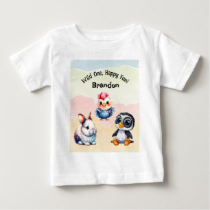 T-shirt Pour Bébé Wild One Happy Fun Woodland Animaux Aquarelle