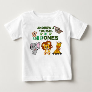 T-shirt Pour Bébé Wild One Jungle Safari Animal Twins Premier annive