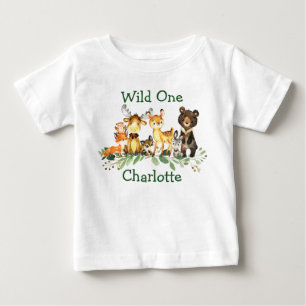 T-shirt Pour Bébé Wild Un 1er Anniversaire Forêt Bois Animaux