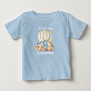 T-shirt Pour Bébé Wild Un 1er Anniversaire Safari Animaux Balloon Bl
