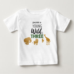 T-shirt Pour Bébé Young Wild et trois animaux Safari Boy Birthday