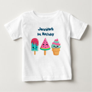 T-shirt Pour Bébé Yummy Ice Cream Trio Summer Vibe 1er anniversaire