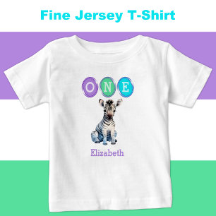 T-shirt Pour Bébé Zebra 1er anniversaire un avec nom violet
