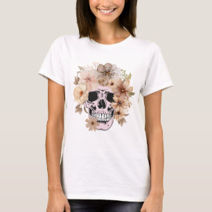 T-Shirt pour femmes Crâne et Fleurs Vintage