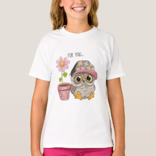 T-shirt pour filles Chouette mignonne aux fleurs -