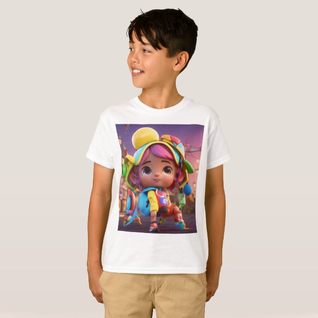 T-Shirt pour garçon en caricature colorée (Devant entier)