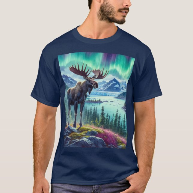 T-Shirt pour hommes de l'Alaska Moose Northern Lig (Devant)