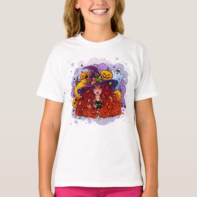 T-shirt pour les sorcières d'Halloween, Citrouille (Devant)