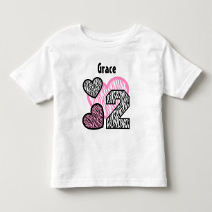 T-shirt Pour Les Tous Petits 2ème Coeurs de zèbre d'anniversaire deux ans 13