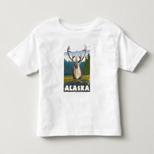 T-shirt Pour Les Tous Petits AlaskaCaribou dans le Vintage voyage sauvage