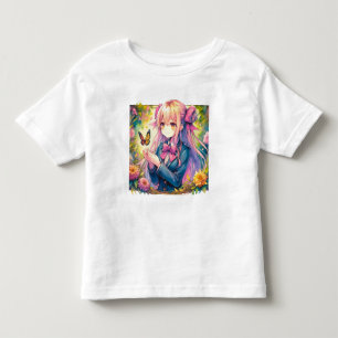 T-shirt Pour Les Tous Petits Anime Girl et papillon aquarelle