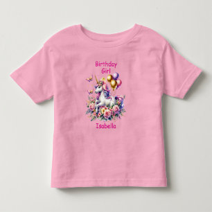 T-shirt Pour Les Tous Petits Anniversaire fille rose, violet et or licorne