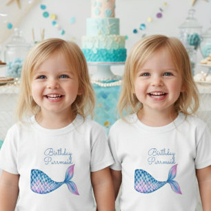 T-shirt Pour Les Tous Petits Anniversaire purrmaid chat sirène aquarelle fille